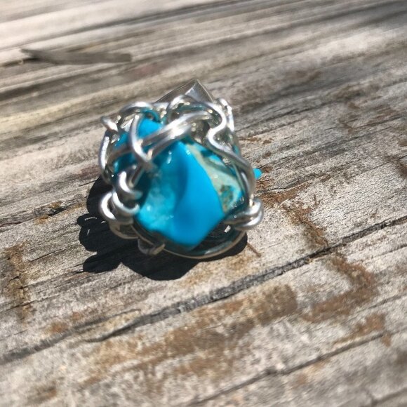 Genuine Morenci Turquoise Gemstone Ring Size 9 Sterling Silver 925 Handmade - Picture 5 of 7